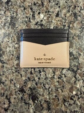 kate spade Two-Tone Leather Card Holder with Gold Logo